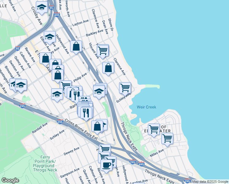 map of restaurants, bars, coffee shops, grocery stores, and more near 620 Ellsworth Avenue in Bronx
