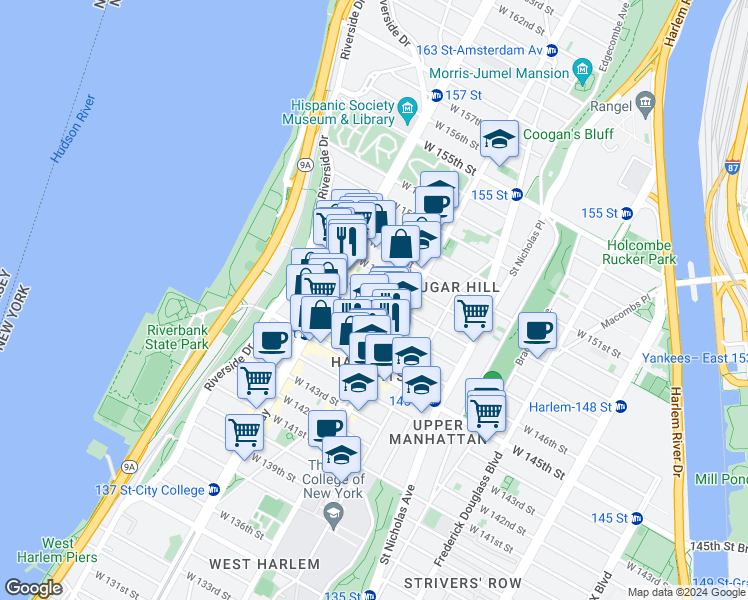 map of restaurants, bars, coffee shops, grocery stores, and more near in New York