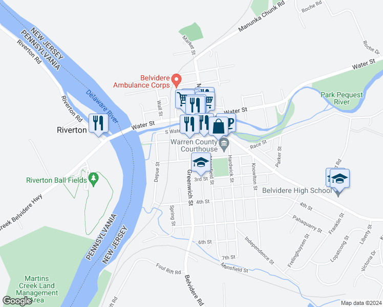 map of restaurants, bars, coffee shops, grocery stores, and more near 95 2nd Street in Belvidere