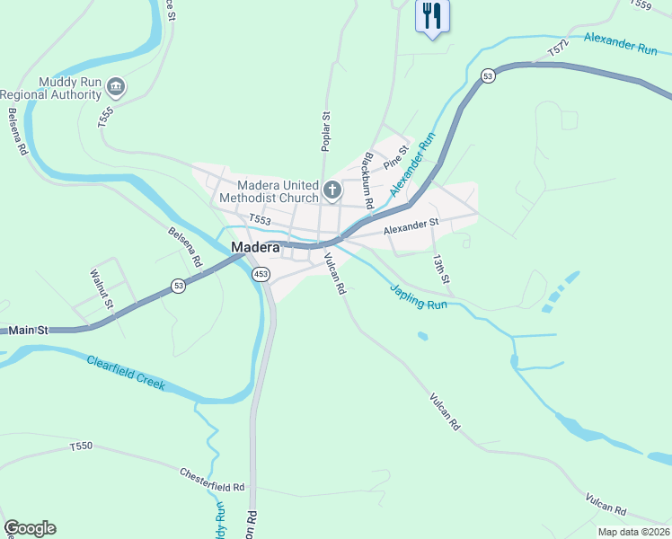 map of restaurants, bars, coffee shops, grocery stores, and more near 2200 Vulcan Road in Clearfield