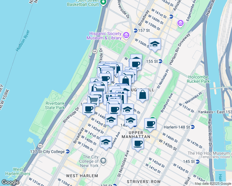 map of restaurants, bars, coffee shops, grocery stores, and more near in New York