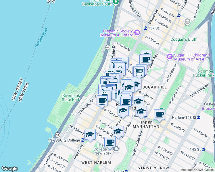 map of restaurants, bars, coffee shops, grocery stores, and more near in New York