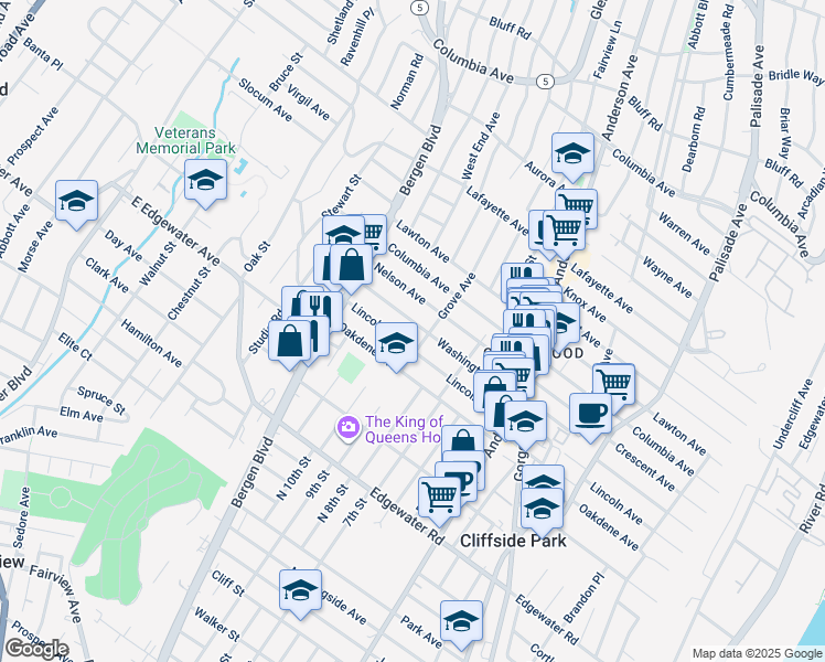 map of restaurants, bars, coffee shops, grocery stores, and more near 440 Lincoln Avenue in Cliffside Park