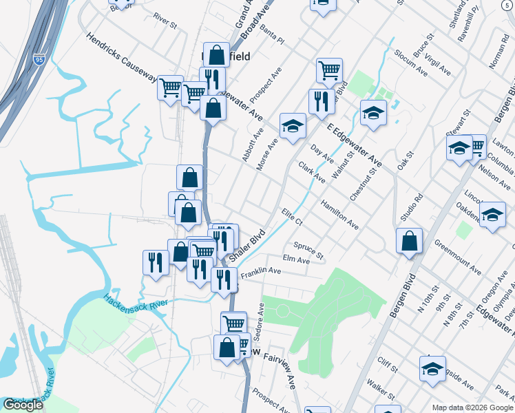 map of restaurants, bars, coffee shops, grocery stores, and more near 787 Elizabeth Street in Ridgefield