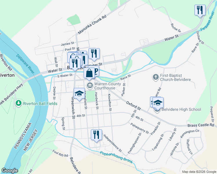 map of restaurants, bars, coffee shops, grocery stores, and more near 620 Oxford Street in Belvidere