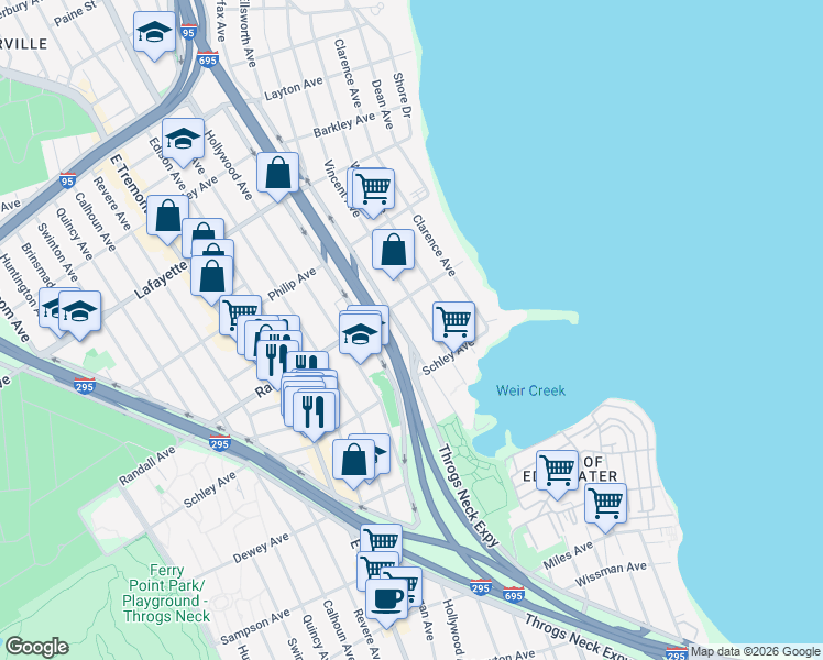map of restaurants, bars, coffee shops, grocery stores, and more near 620 Ellsworth Avenue in Bronx