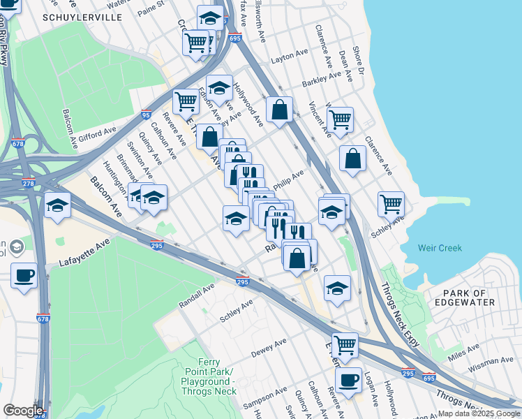 map of restaurants, bars, coffee shops, grocery stores, and more near 3710e East Tremont Avenue in The Bronx