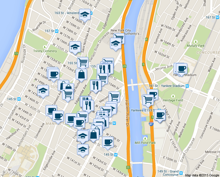 map of restaurants, bars, coffee shops, grocery stores, and more near in New York