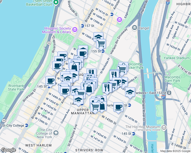 map of restaurants, bars, coffee shops, grocery stores, and more near 6 Saint Nicholas Place in New York