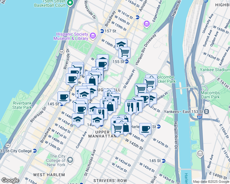 map of restaurants, bars, coffee shops, grocery stores, and more near in New York