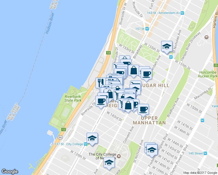 map of restaurants, bars, coffee shops, grocery stores, and more near in New York