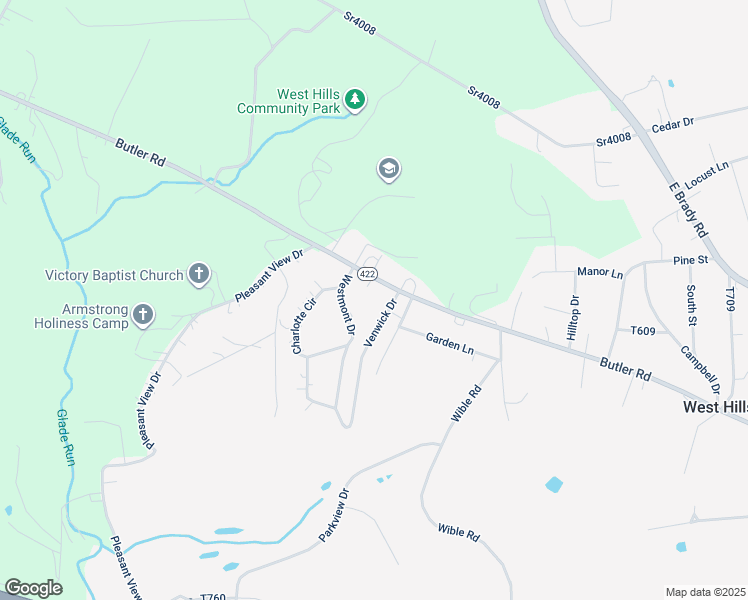 map of restaurants, bars, coffee shops, grocery stores, and more near 129 Westmont Drive in Kittanning