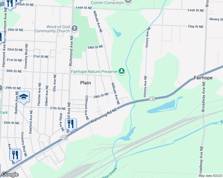 map of restaurants, bars, coffee shops, grocery stores, and more near 2702 Long Avenue Northeast in Canton