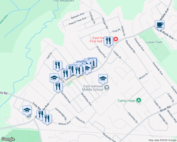 map of restaurants, bars, coffee shops, grocery stores, and more near 469 Ridgedale Avenue in East Hanover