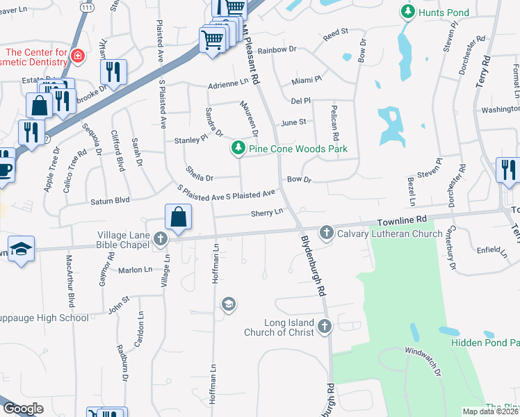 map of restaurants, bars, coffee shops, grocery stores, and more near 839 Townline Road in Hauppauge
