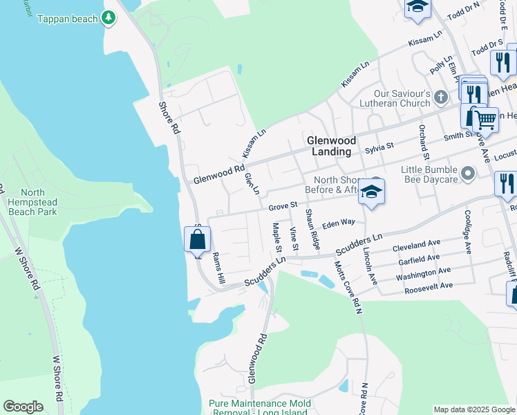 map of restaurants, bars, coffee shops, grocery stores, and more near 8 Glen Lane in Glenwood Landing