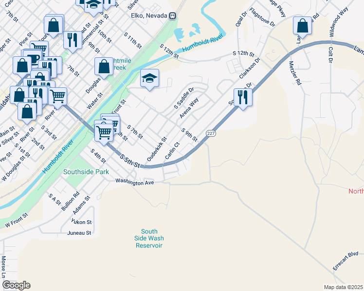 map of restaurants, bars, coffee shops, grocery stores, and more near 920 Clarkson Drive in Elko