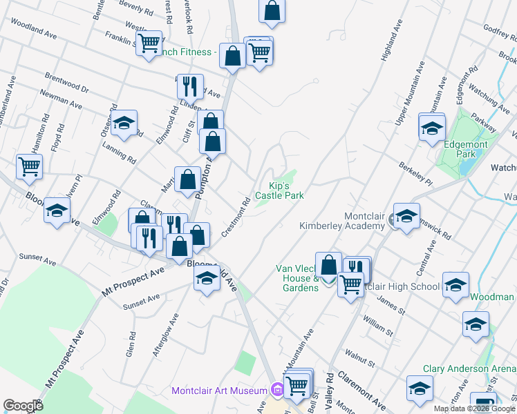 map of restaurants, bars, coffee shops, grocery stores, and more near 22 Crestmont Road in Verona