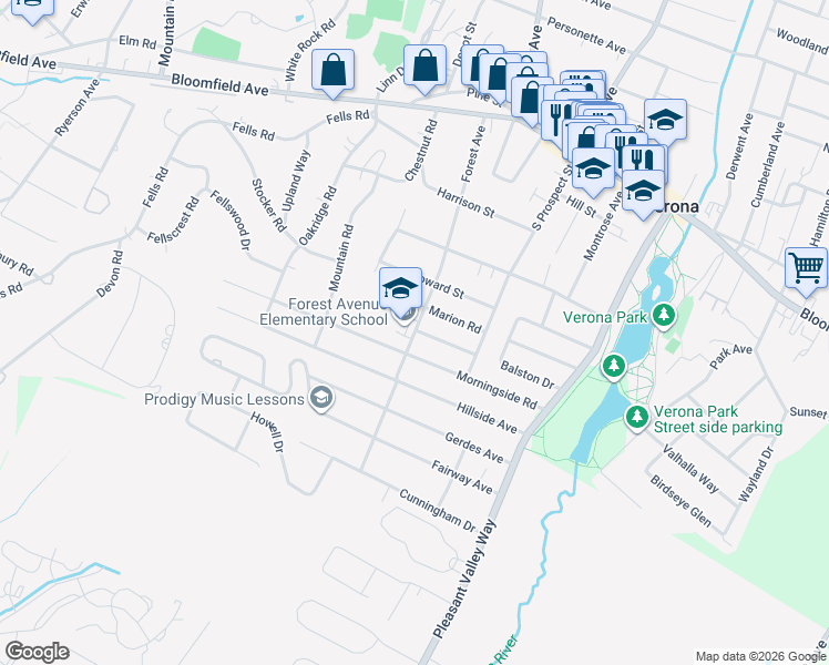 map of restaurants, bars, coffee shops, grocery stores, and more near 118 Forest Avenue in Verona