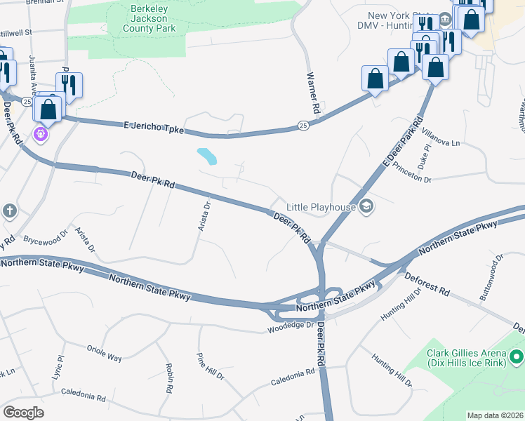 map of restaurants, bars, coffee shops, grocery stores, and more near 370 Deer Park Road in Dix Hills