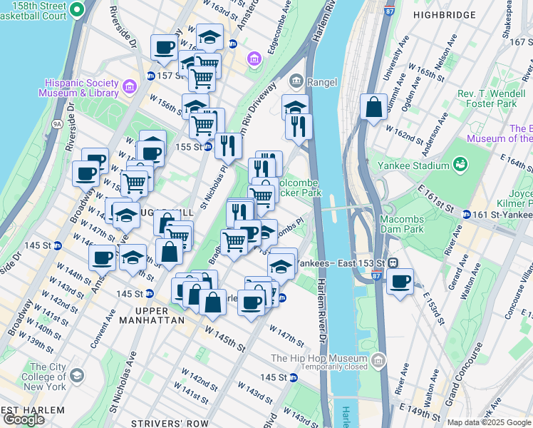 map of restaurants, bars, coffee shops, grocery stores, and more near in New York
