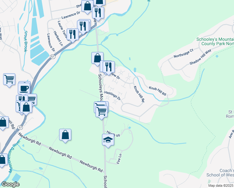 map of restaurants, bars, coffee shops, grocery stores, and more near 109 Wimbledon Square in Hackettstown