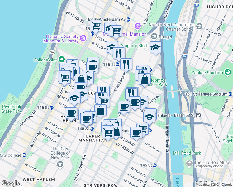 map of restaurants, bars, coffee shops, grocery stores, and more near in New York