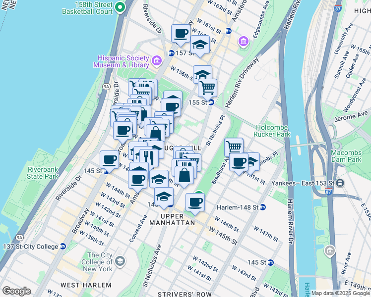 map of restaurants, bars, coffee shops, grocery stores, and more near in New York
