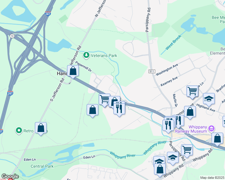 map of restaurants, bars, coffee shops, grocery stores, and more near 1003 Meadow Brook Court in Hanover