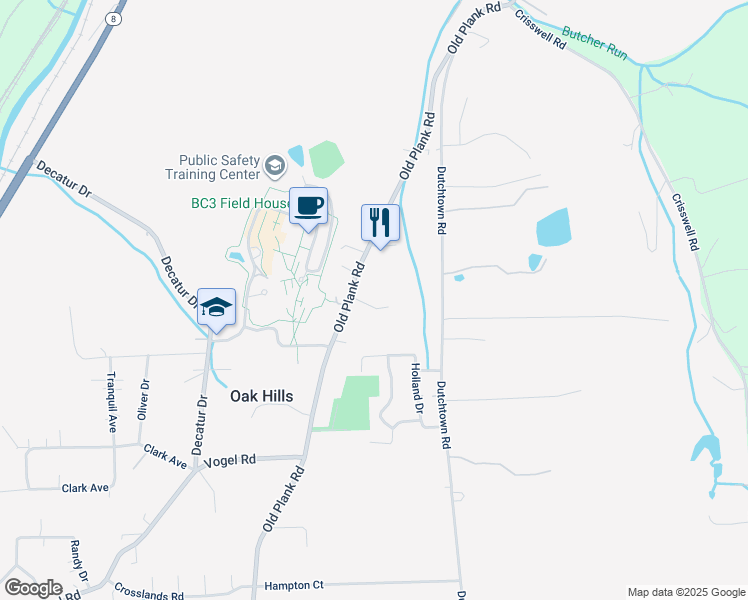 map of restaurants, bars, coffee shops, grocery stores, and more near 271 Old Plank Road in Butler