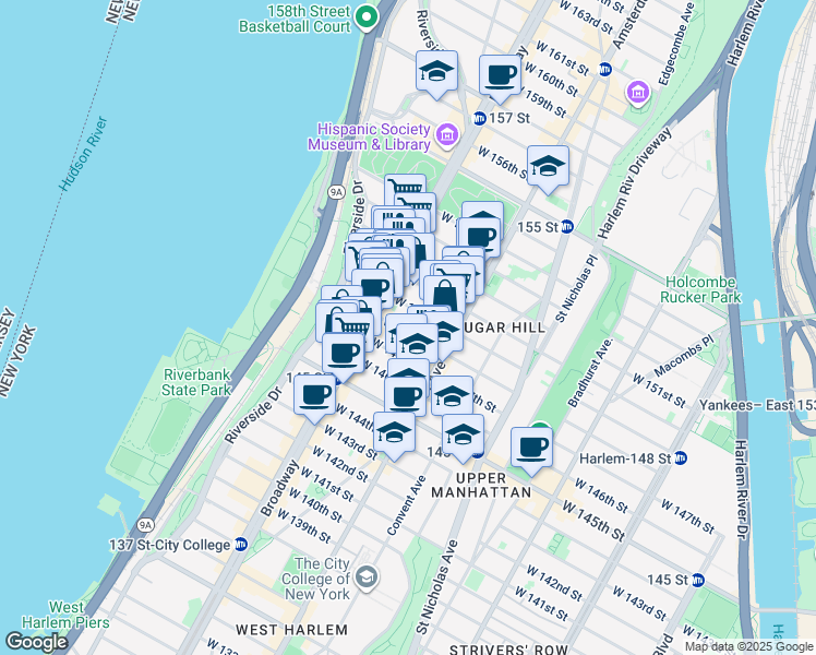 map of restaurants, bars, coffee shops, grocery stores, and more near 531 West 149th Street in New York