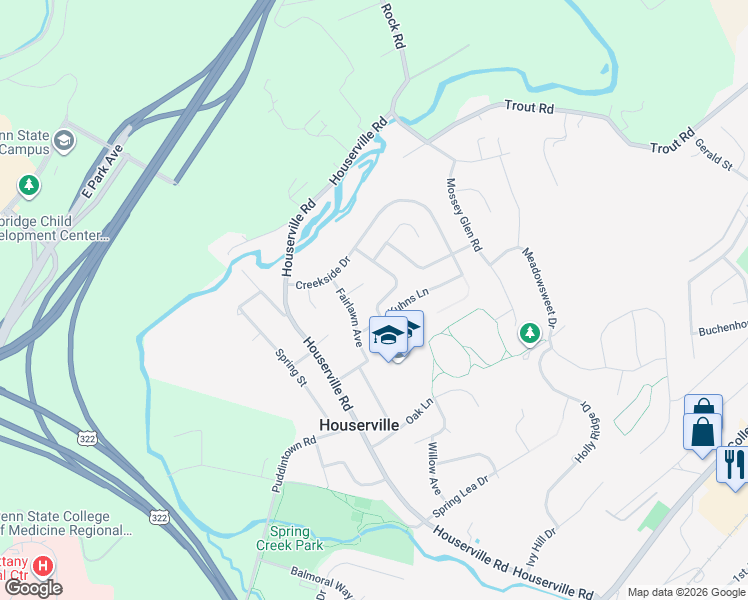 map of restaurants, bars, coffee shops, grocery stores, and more near 110 Mitch Avenue in State College