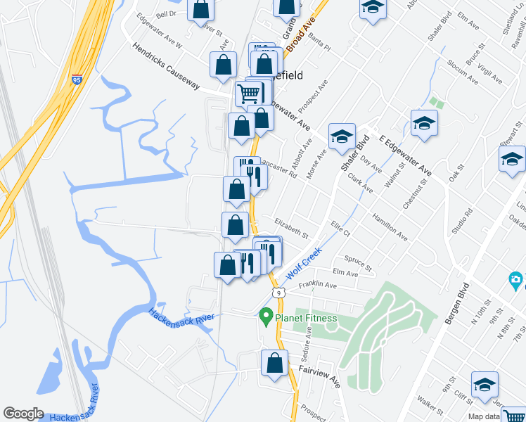 map of restaurants, bars, coffee shops, grocery stores, and more near 432 Broad Avenue in Ridgefield