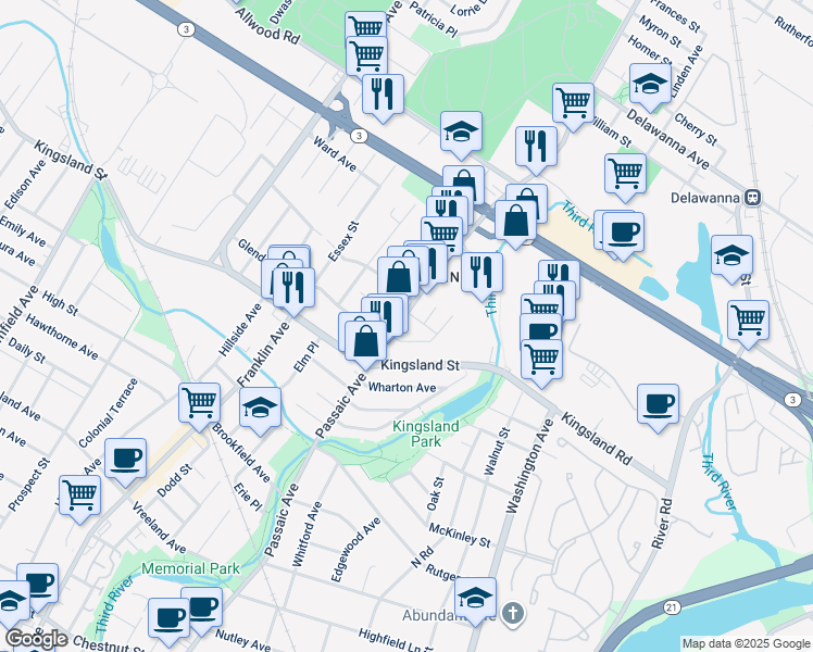 map of restaurants, bars, coffee shops, grocery stores, and more near 1 Main Avenue in Clifton