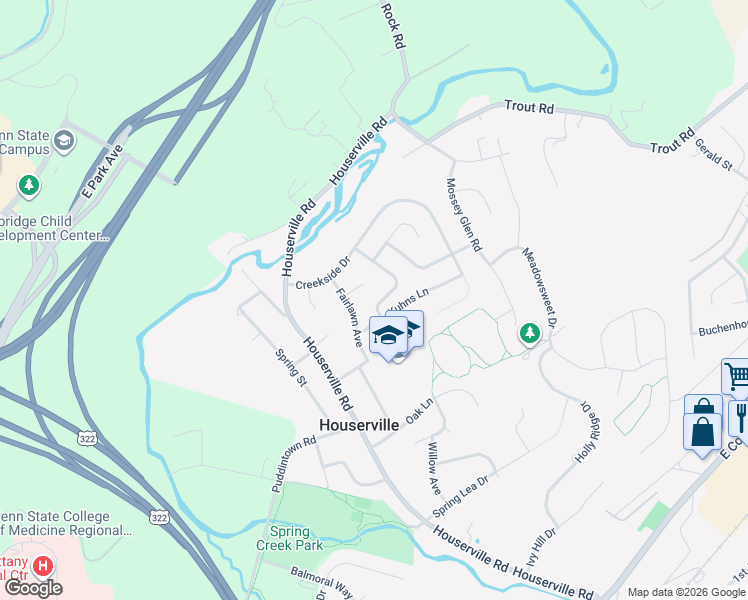 map of restaurants, bars, coffee shops, grocery stores, and more near 110 Mitch Avenue in State College