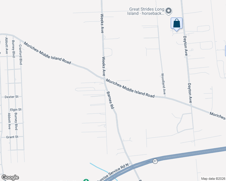 map of restaurants, bars, coffee shops, grocery stores, and more near 1 Barnes Road in Manorville