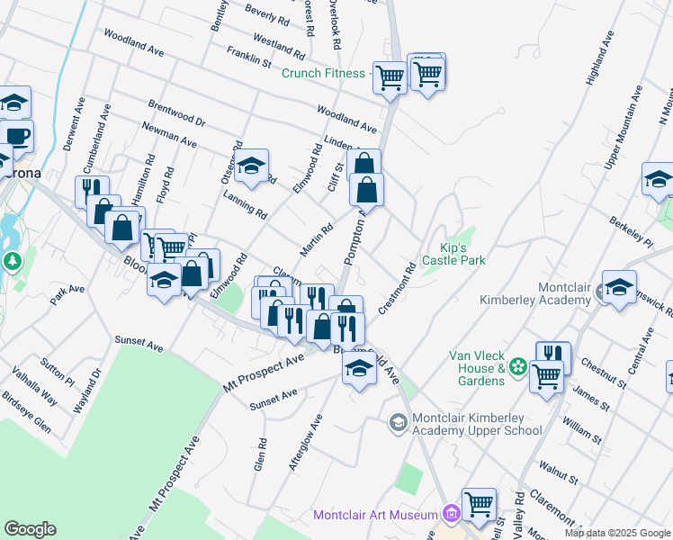 map of restaurants, bars, coffee shops, grocery stores, and more near 17 Martin Road in Verona