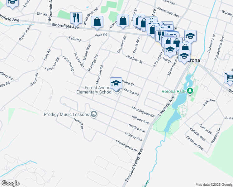 map of restaurants, bars, coffee shops, grocery stores, and more near 118 Forest Avenue in Verona