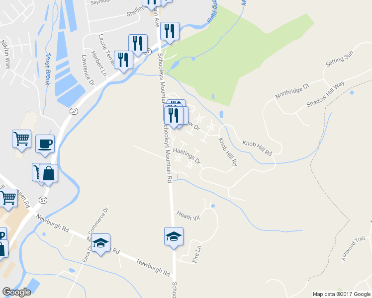 map of restaurants, bars, coffee shops, grocery stores, and more near 46 Bennington Square in Hackettstown