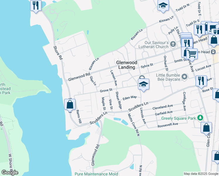 map of restaurants, bars, coffee shops, grocery stores, and more near 8 Hillside Avenuebox 258 in Glenwood Landing