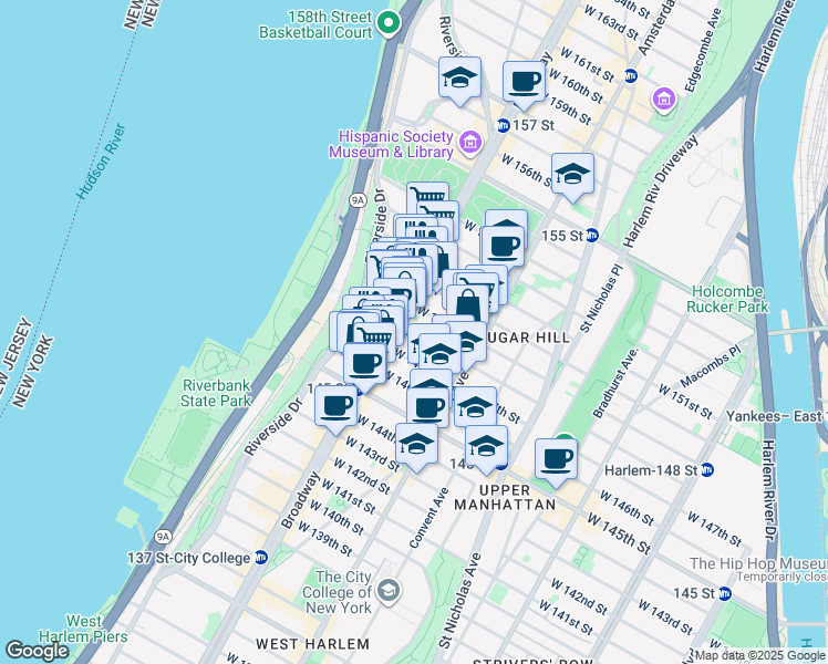 map of restaurants, bars, coffee shops, grocery stores, and more near in New York