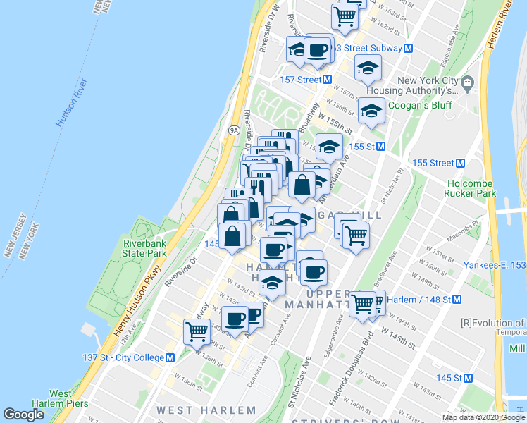 map of restaurants, bars, coffee shops, grocery stores, and more near in New York