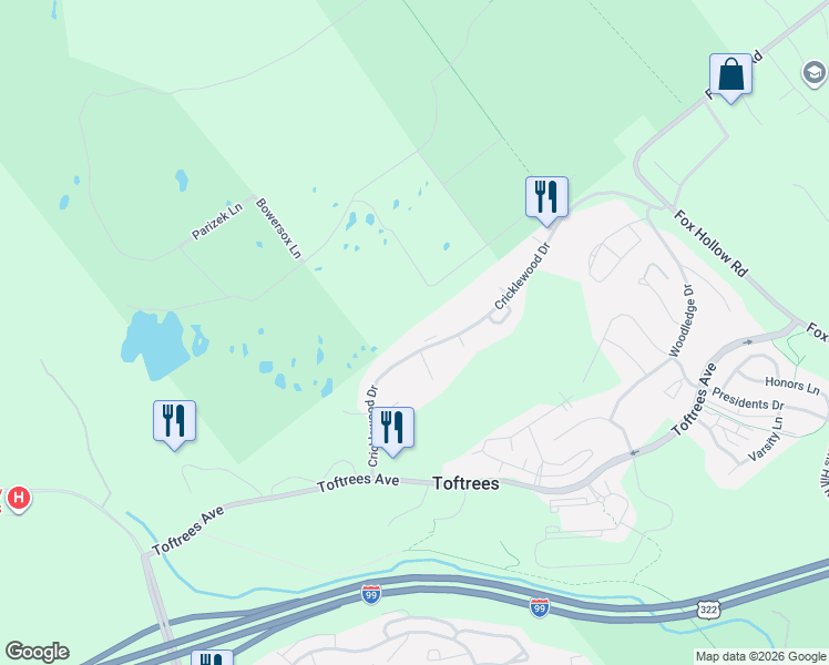map of restaurants, bars, coffee shops, grocery stores, and more near 455 Cricklewood Drive in State College