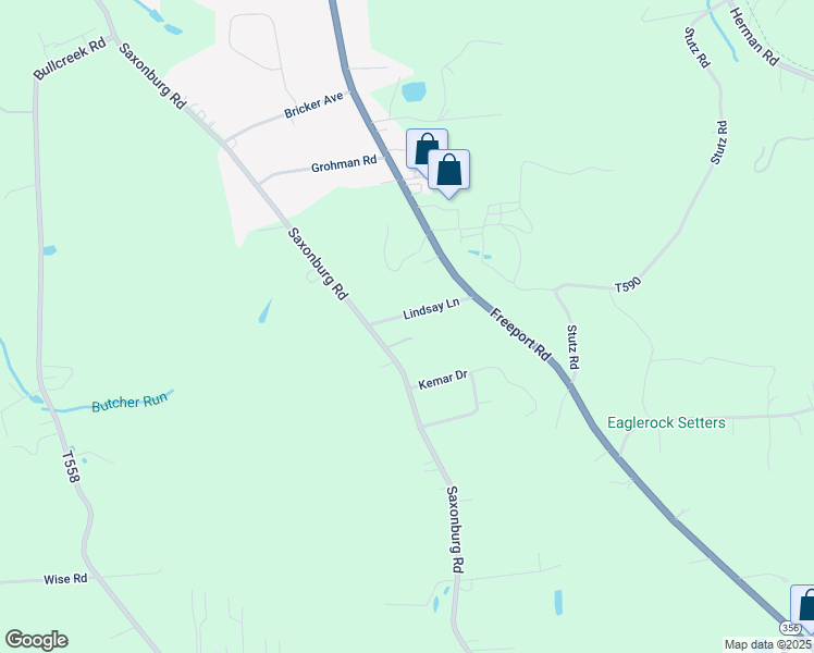 map of restaurants, bars, coffee shops, grocery stores, and more near 104 Lindsay Lane in Butler