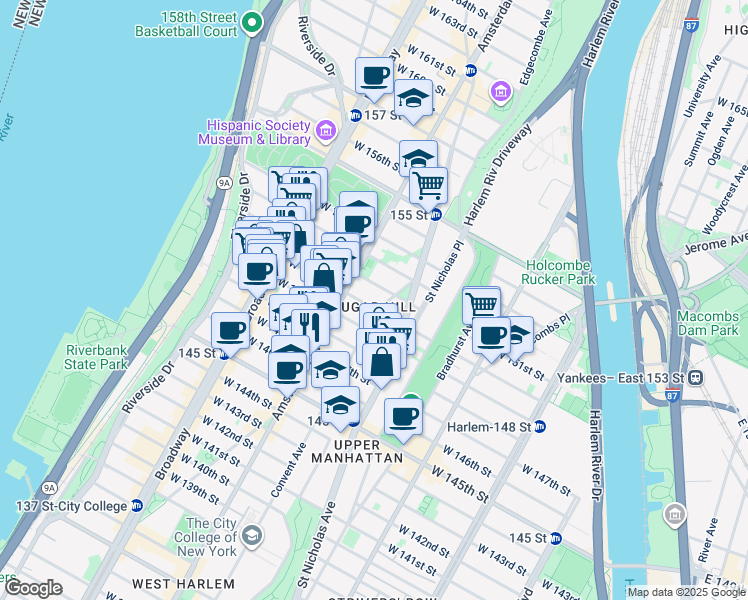 map of restaurants, bars, coffee shops, grocery stores, and more near in New York