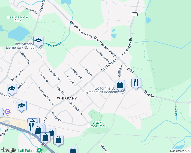 map of restaurants, bars, coffee shops, grocery stores, and more near 104 Troy Hills Road in Hanover