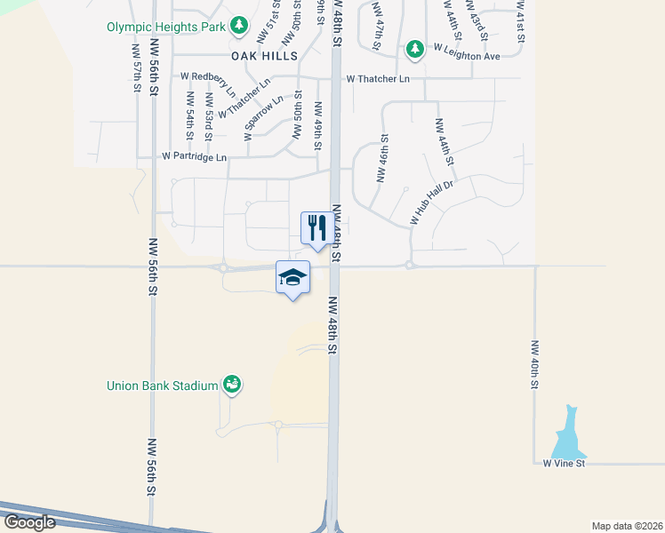 map of restaurants, bars, coffee shops, grocery stores, and more near 1500 Northwest 48th Street in Lincoln