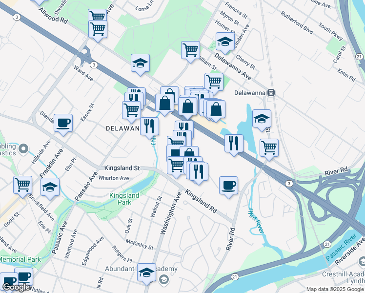 map of restaurants, bars, coffee shops, grocery stores, and more near 375 New Jersey 3 in Clifton