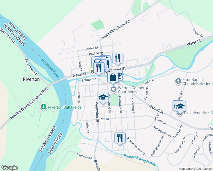 map of restaurants, bars, coffee shops, grocery stores, and more near 311 Front Street in Belvidere