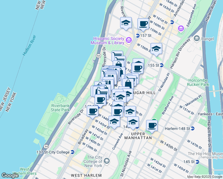 map of restaurants, bars, coffee shops, grocery stores, and more near 3610 Broadway in New York
